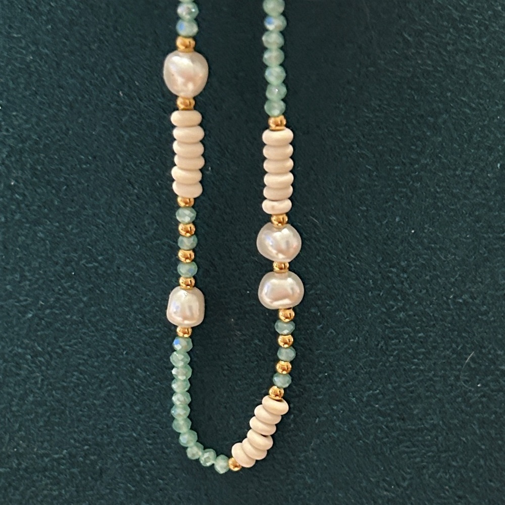 Oshena Designer Beachwear Aqua‎ and White Beaded Pearl Necklace NEW release!